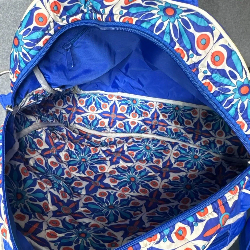 Cinda B Bag Quilted Hobo Tennis Tote Blue Floral Quilted Shoulder Strap Full Zip